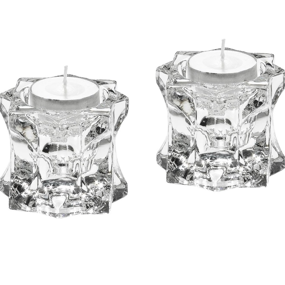 Mikasa Glass Candlestick Holders, 2 1/4" "Sparkling Star” in box
